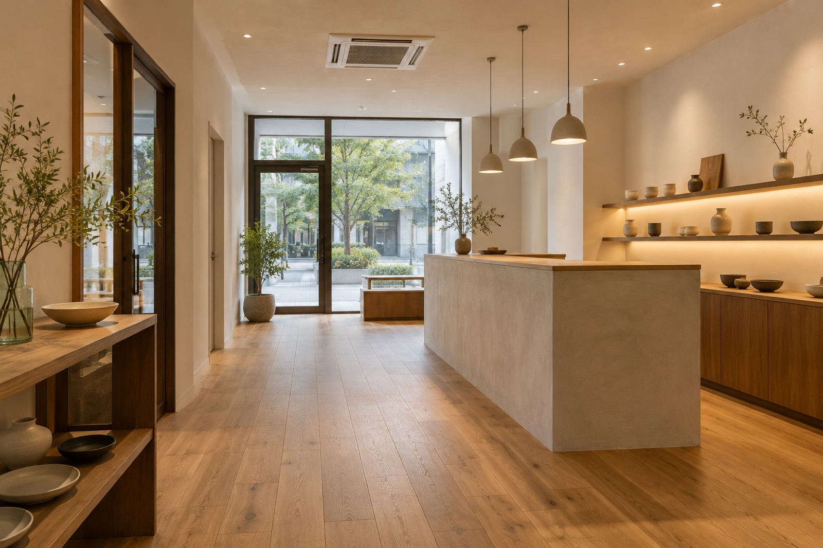 既存の床を活かして整えた店舗の内装のイメージ